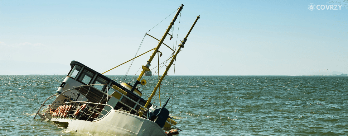 This is an image about a sinking ship that is covered with hull insurance